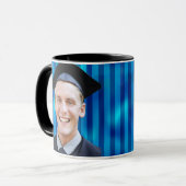 Blue Line Pattern Editable Portrait Men Graduation Mok (Voorkant links)