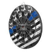 Blue Line Rustic Wood Design Custom Family Name Dartbord (Voorkant Rechts)