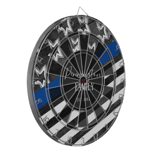 Blue Line Rustic Wood Design Custom Family Name Dartbord (Voorkant Links)