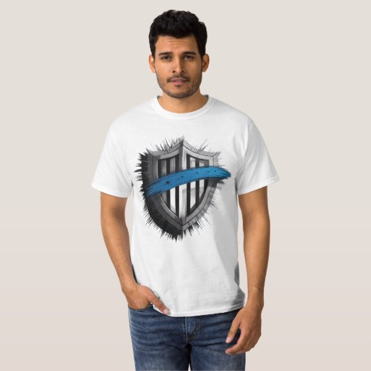 Blue Line Shield – Honor, Service, Protection T-shirt (Voorkant volledig)