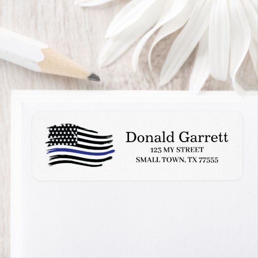 Blue Line US Flag First Responder Adres Etiket (Insitu)