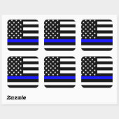 Blue Line US-vlag Vierkante Sticker (Vel)