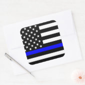 Blue Line US-vlag Vierkante Sticker (Envelop)