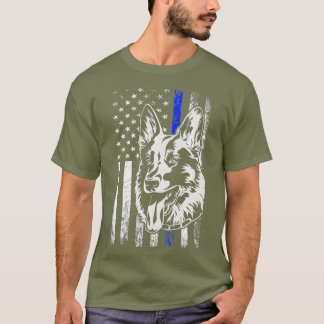 Blue Line USA Flag K9 German Shepherd Patriotic T-shirt