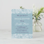 Blue Linen Burlap & White Floral Lace 2 Invite Kaart (Staand voorkant)