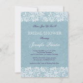 Blue Linen Burlap & White Floral Lace 2 Invite Kaart (Voorkant)