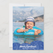 Blue Linen Filigree Foto met kerstfeestdag Kaart (Voorkant)