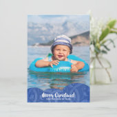 Blue Linen Filigree Foto met kerstfeestdag Kaart (Staand voorkant)