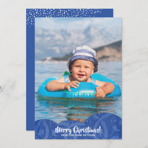 Blue Linen Filigree Foto met kerstfeestdag Kaart