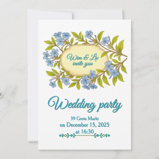 Blue linen rustic wedding in floral style  kaart (Achterkant)