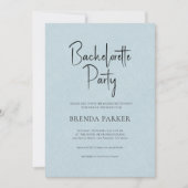 Blue Linen Simple Black Script Bachelorette Party Kaart (Voorkant)