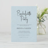 Blue Linen Simple Black Script Bachelorette Party Kaart (Staand voorkant)