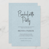 Blue Linen Simple Black Script Bachelorette Party Kaart (Voorkant / Achterkant)