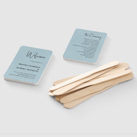 Blue Linen Simple Black Script Weddenschap Hand Fa Handwaaier (Niet-gemonteerd)