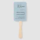 Blue Linen Simple Black Script Weddenschap Hand Fa Handwaaier (Voorkant)