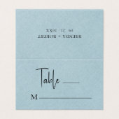 Blue Linen Simple Black Script Weduwgoedkaart Visitekaartje (Buitenkant ongevouwen)