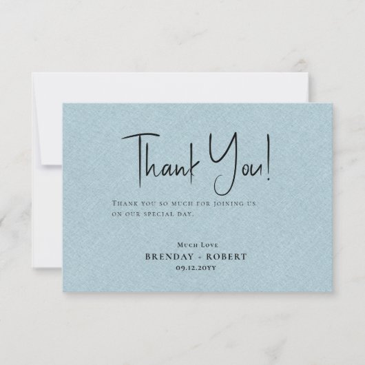 Blue linen Simple Script Welcome Harting Card Bedankkaart (Voorkant)