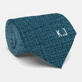 Blue Linen Texture Monogram Stropdas (Opgerold)