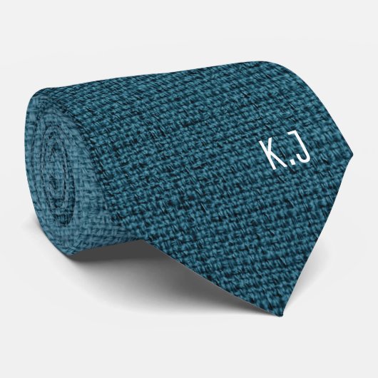 Blue Linen Texture Monogram Stropdas (Opgerold)