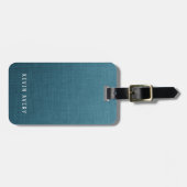 Blue Linen Texture Personalized Organic look Bagagelabel (Voorkant horizontaal)