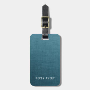 Blue Linen Texture Personalized Organic look Bagagelabel