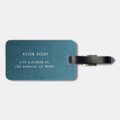 Blue Linen Texture Personalized Organic look Bagagelabel (Achterkant horizontaal)