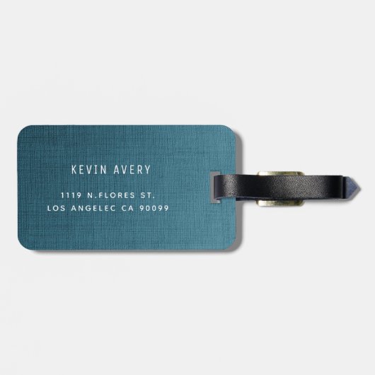Blue Linen Texture Personalized Organic look Bagagelabel (Achterkant horizontaal)