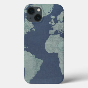 Blue Linen-Wereldkaart iPhone 13 Hoesje
