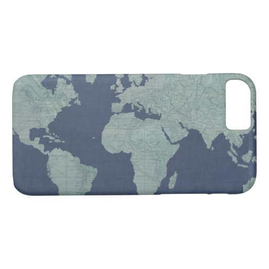 Blue Linen-Wereldkaart Case-Mate iPhone Case (Achterkant (Horizontaal))