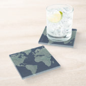 Blue Linen-Wereldkaart Glazen Onderzetter (Schuin)