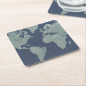 Blue Linen-Wereldkaart Kartonnen Onderzetters (Schuin)