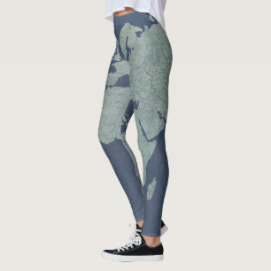 Blue Linen-Wereldkaart Leggings