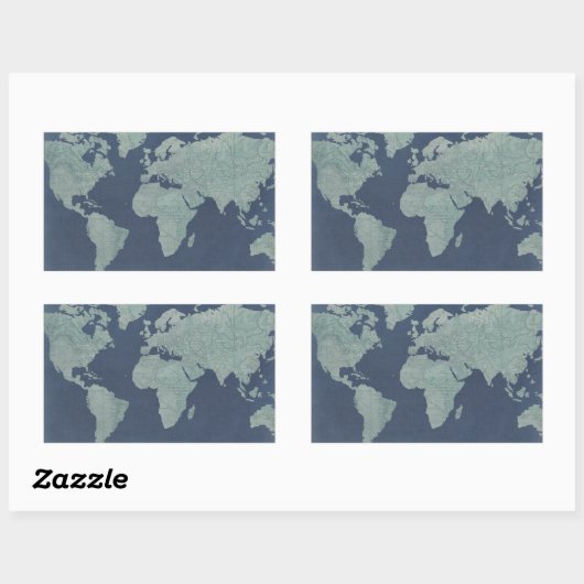 Blue Linen-Wereldkaart Rechthoekige Sticker (Vel)