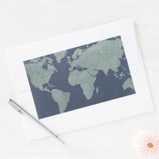 Blue Linen-Wereldkaart Rechthoekige Sticker (Envelop)