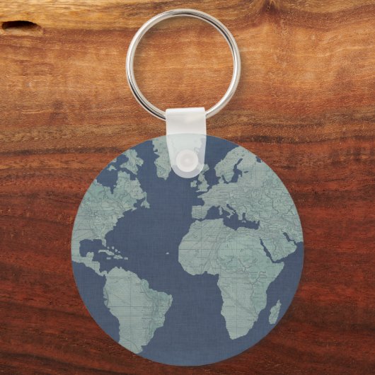 Blue Linen-Wereldkaart Sleutelhanger (Voorkant)