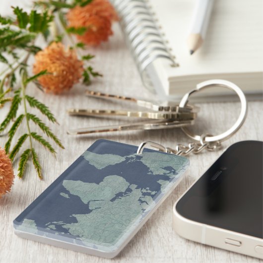 Blue Linen-Wereldkaart Sleutelhanger (Voorkant Rechts)