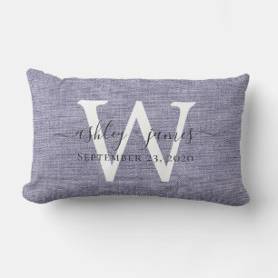 Blue Linen White Monogram Wedding Keepomwille Kussen