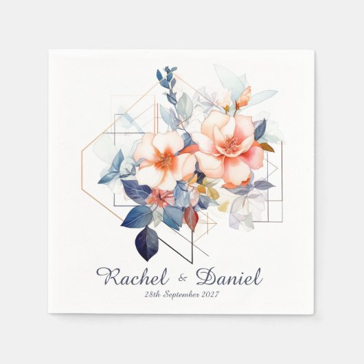 Blue Lines&Flowers: Wedding Napkins Servet (Voorkant)