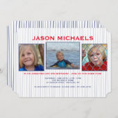 Blue Lines Photo Invitation Kaart (Voorkant / Achterkant)