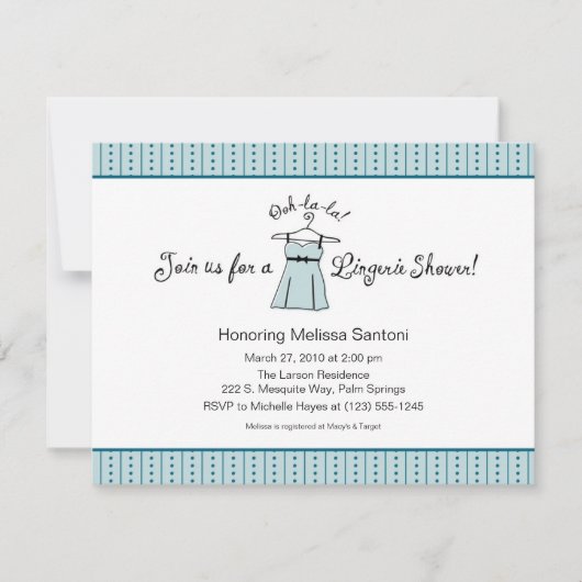 Blue Lingerie Bridal Shower Invitation Kaart (Voorkant)
