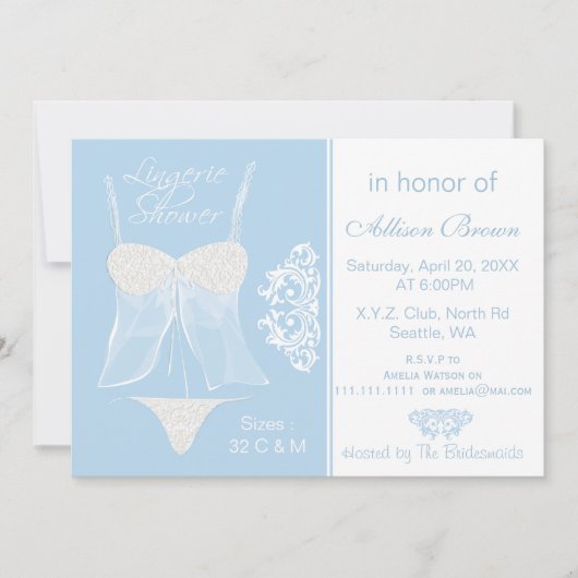 Blue Lingerie Shower Bachelorette Party Invitation Kaart (Voorkant)