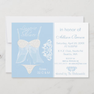 Blue Lingerie Shower Bachelorette Party Invitation Kaart