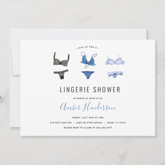 Blue Lingerie Shower-uitnodiging Kaart (Voorkant)