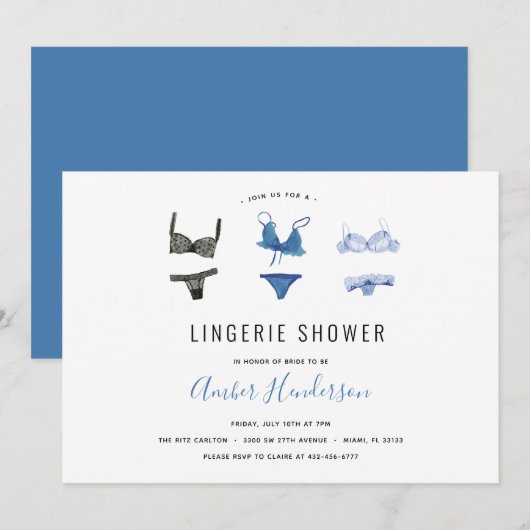 Blue Lingerie Shower-uitnodiging Kaart (Voorkant / Achterkant)