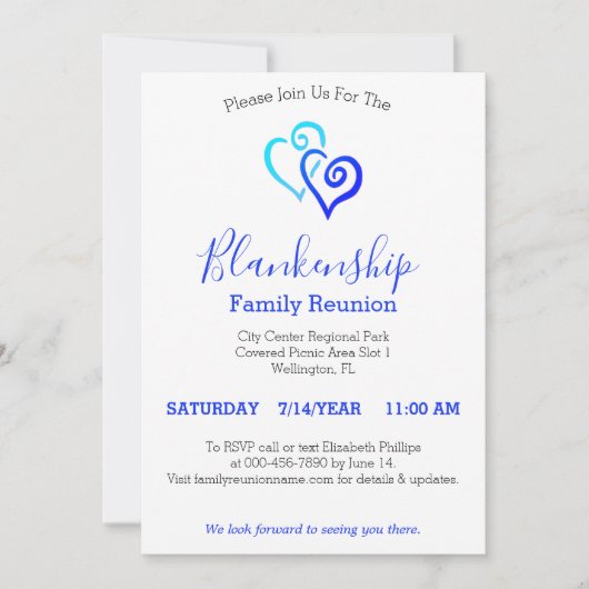 Blue Linked Hearts Family Reunion Sjabloon Kaart (Voorkant)