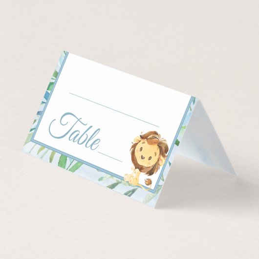 Blue Lion Boy's Baby shower Verjaardagstabel numme Kaart (Voorkant)