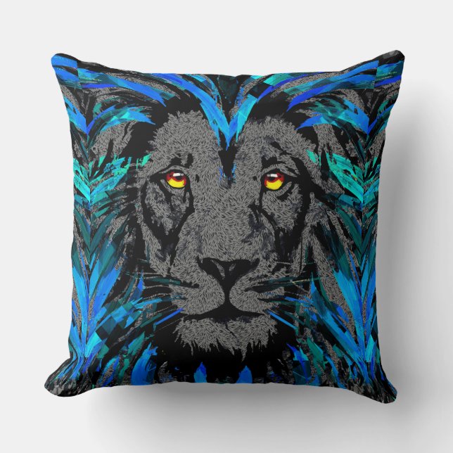 Blue Lion Head - Lion Face Sierkussen (Voorkant)