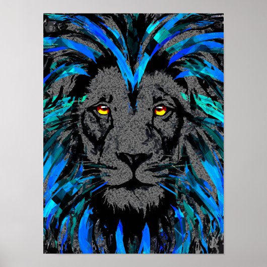 Blue Lion Head - Lion Portrait - Lion Face Poster (Voorkant)