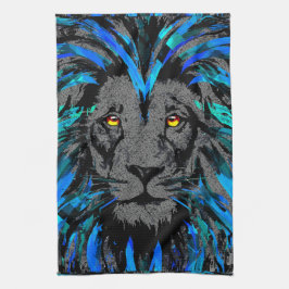 Blue Lion Head - Lion Portrait - Lion Face Theedoek