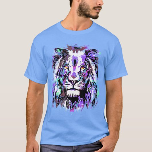 Blue Lion Head - Realistic Lion Face T-Shirt (Voorkant)